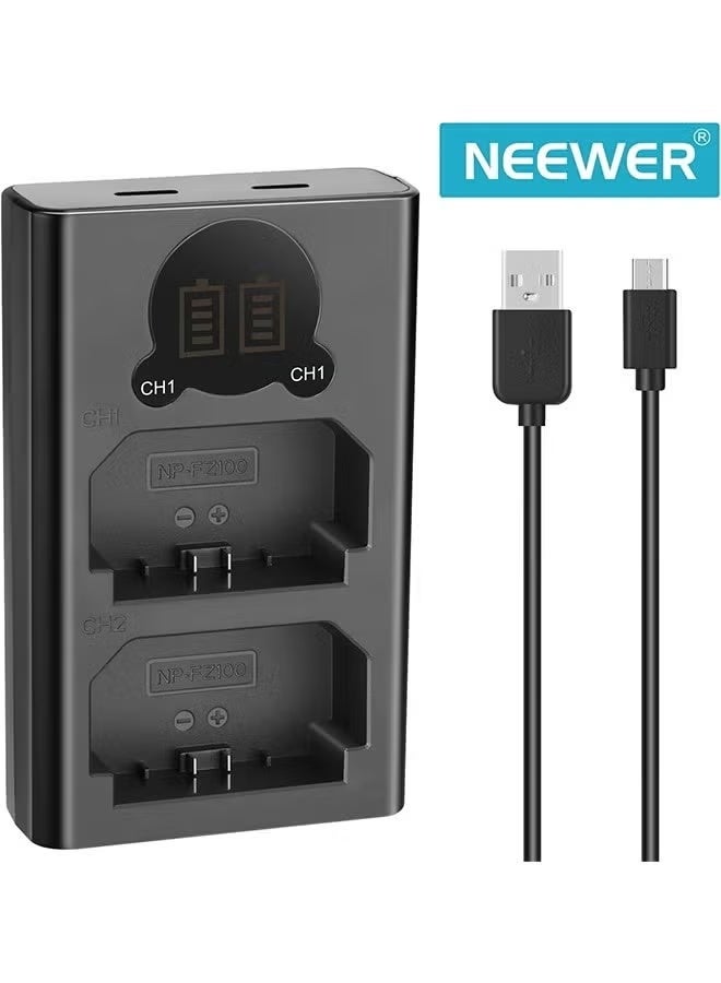 نيوير شاحن Neewer ثنائي USB لبطارية Sony NP-FZ100، متوافق مع كاميرات Sony ZV-E1 وFX3 وFX30 وA1 وA9 II وA7R V وA7S III وA7 IV وA6600 وA7C، مصمم بشاشة LCD وخيارات شحن متعددة - Image 2